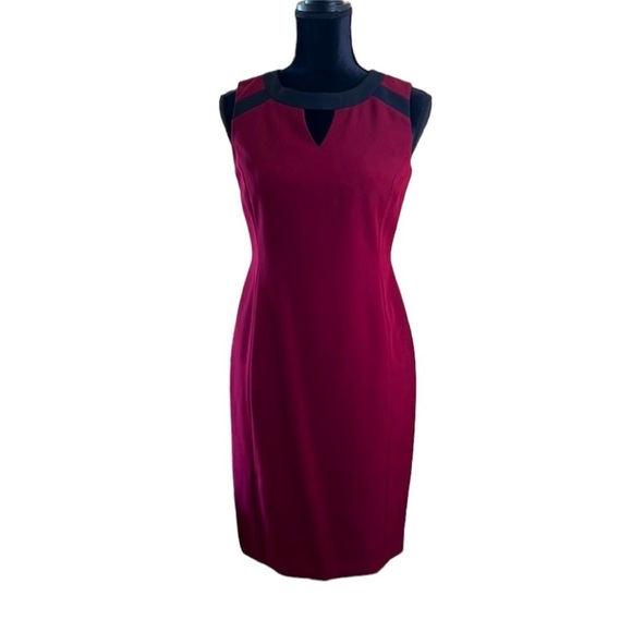 KASPER | Burgundy and Black Dress with Keyhole | Size 2P - Picture 1 of 8